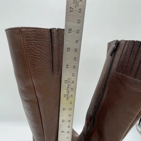 Talbots Womens 7AA Riding Boots Tall Brown Pebbled‎ Leather Gold Buckle Full Zip - Image 14