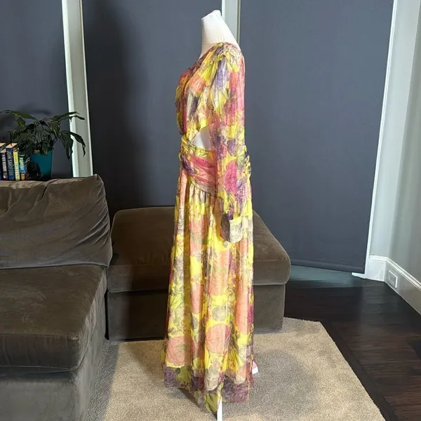 Women’s Floral One Shoulder Lightweight Summer Dress Leg Slit Cut Outs Size L - Image 6