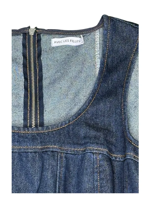 Avec Les Filles 𖦹 Sleeveless A-Line Skater Mini Dress 𖦹 Royal Rinse Denim 𖦹 0 - Image 8