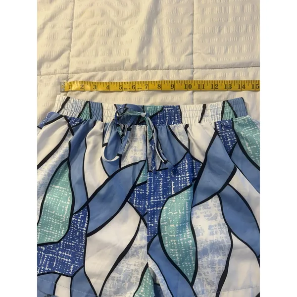 Shein Blue Shorts White Geometric Drawstring Waist Summer Beach Pool Large Women - Image 4