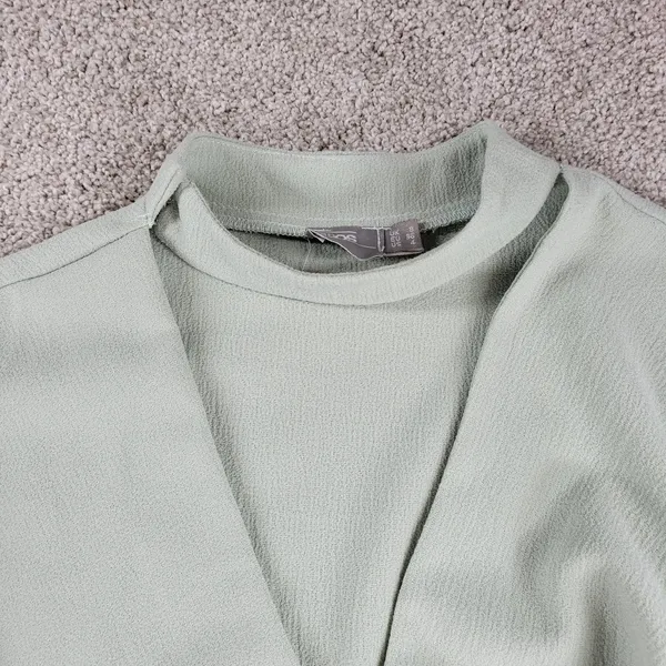 ASOS Womens Dress 4 Mint Green Textured Wrap V Neck Plunge Kimono Tie Waist - Image 11