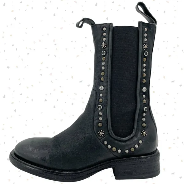 A.S.98 Studded Black Leather Boots Tall Chelsea Fall Boho Edgy Biker Fit Size 37 - Image 3
