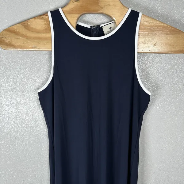 Tuckernuck Tori Racerback Navy Blue Midi‎ Dress Size Large White Trim Sleeveless - Image 2