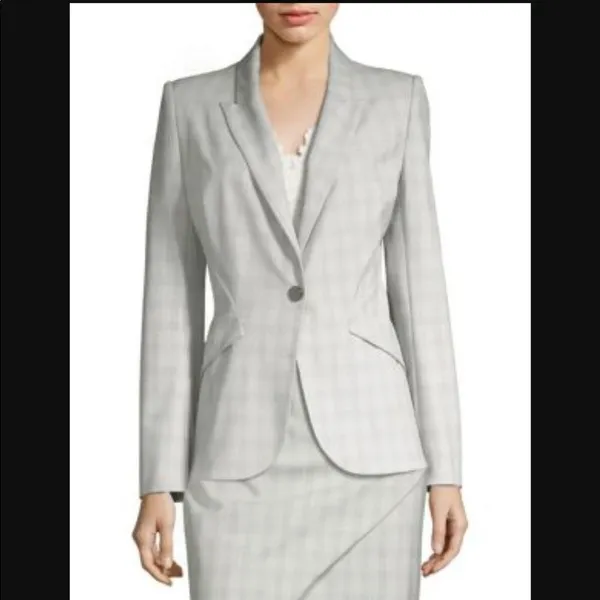 Elie Tahari Allegra Micro-Plaid One Button Jacket Blazer Gray Size 12 NWT - Image 2
