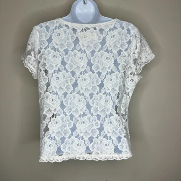 Abercrombie & Fitch Y2K Womens Lace Sheer Top Short Sleeve White Size Small - Image 4