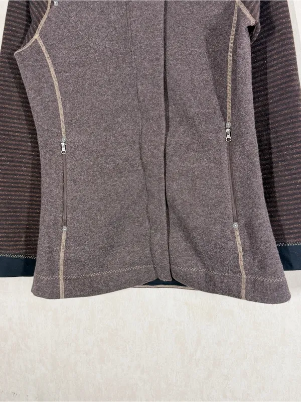 Prana Women’s Bijou Jacket Fleece Lined Wool Blend Hooded Full Zip in Brown L - Image 3