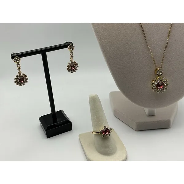 14K Gold Plated Stainless Steel Pink Crystal Necklace Earrings Ring Set NWOT - Image 3