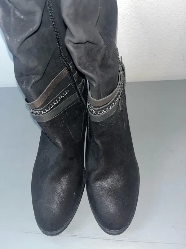 Jellypop Kylee Chain Strap Gunmetal Metallic Brushed Moto Boho Knee Zip Boots 10 - Image 11