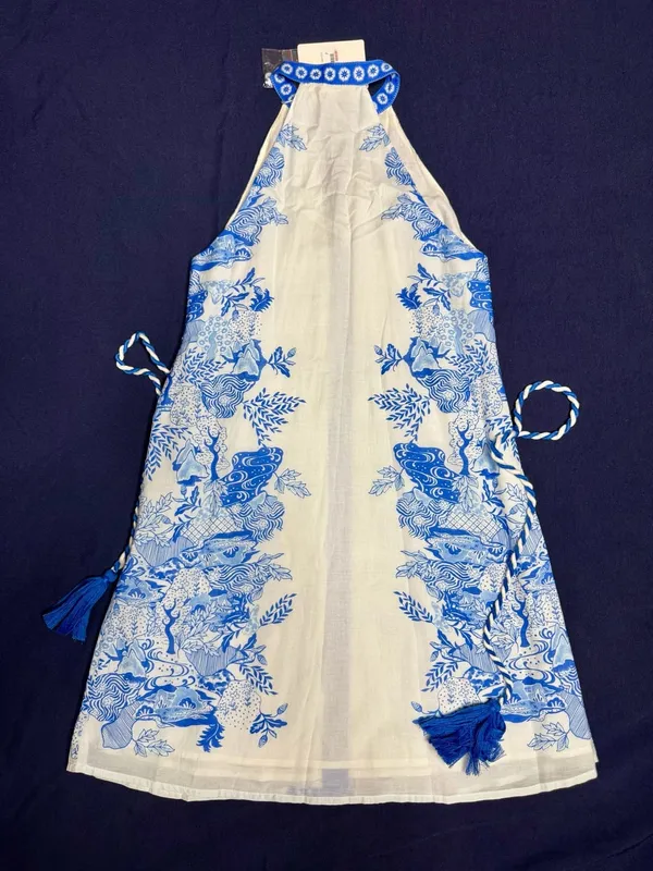 Anna Cate Blue White Halter Mini Dress Tassel Belt Extra Small NWT - Image 2