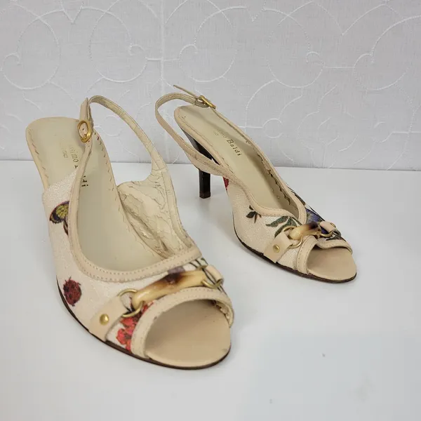 Massimo Baldi Womens Sandals Size 6.5 Cream Floral Open Toe Slingback Heels - Image 3