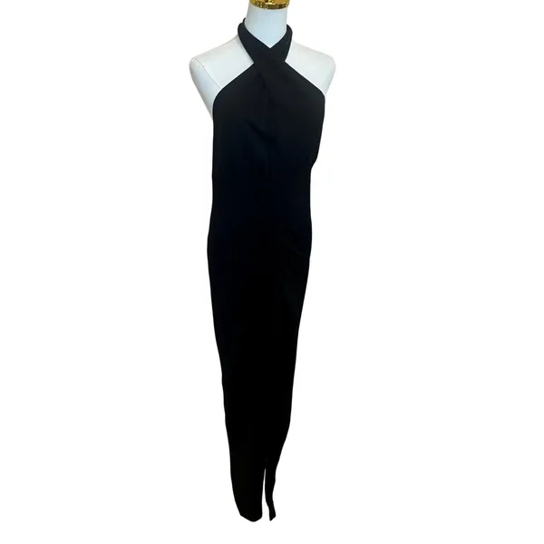 IRO Black Halter Gown XS Cocktail Ruched Maxi Dress Plunging Bodycon $365 FLAW - Image 8