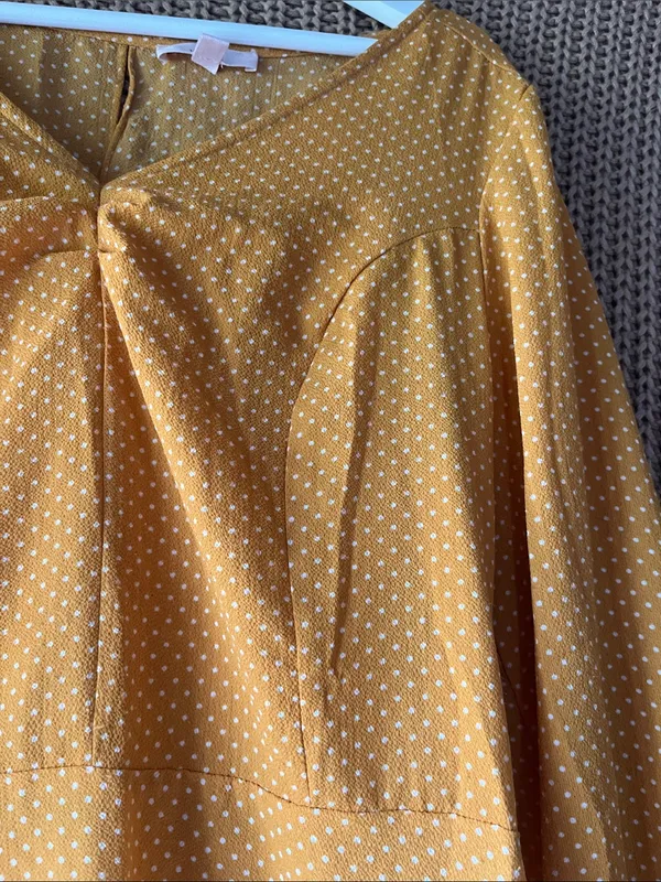 Como Vintage Mustard Yellow Polka Dot Long Sleeve Dress - Image 6