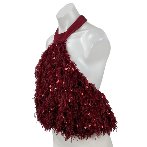 Zara Women's Red Sequin Fringe Halter Sleeveless Open Back Blouse Top Size S - Image 2