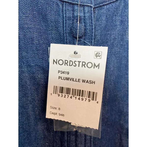 New Madewell Denim Puff Sleeve Band Collar Shirt Coastal Blue Size 8 - Image 2