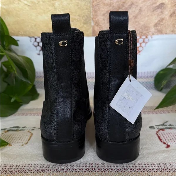 NEW Coach Women’s Meredith Signature Canvas Chelsea Ankle Black Boots, Size 6B - Image 9