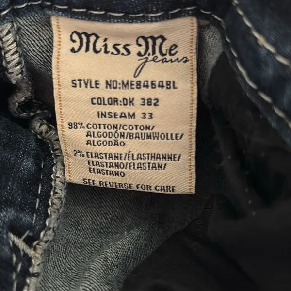 Miss Me Mid~Rise Boot Denim Jeans Sz 29X32.5 Stretch Bling Flap Pockets Distress - Image 4