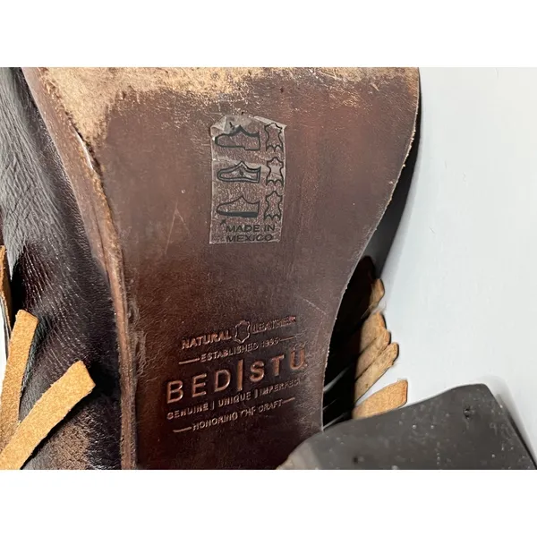 Bed Stu Onset Olivia Fringe Peep Toe Bootie Brown Leather Shoe Size 9.5 - Image 11