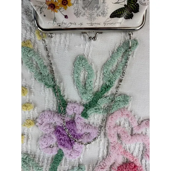 Vintage Style Butterfly‎ Floral Kiss Lock Frame Bag Cream Crossbody Chain Strap - Image 2