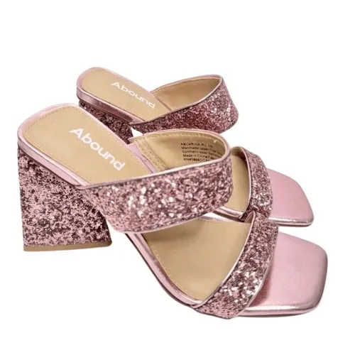 Abound‎ Mules Pink Glitter Block Heel Slide Sandals Square Toe Size 5 - Image 2