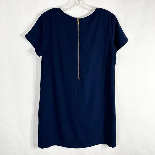 Lulus Small Dress‎ Navy Blue Shift Mini Short Sleeve Satin Back Zip 43232 809 - Image 2