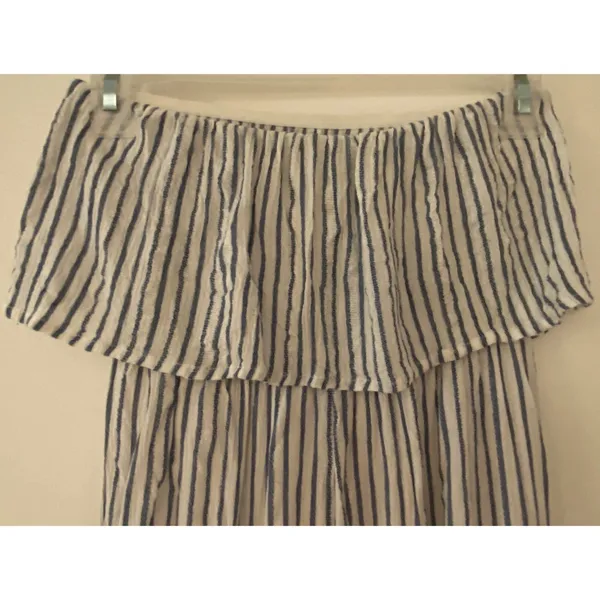 Japna Blue White Striped Tube Top Strapless Capri Pantsuit Women's Sz XS - Image 4