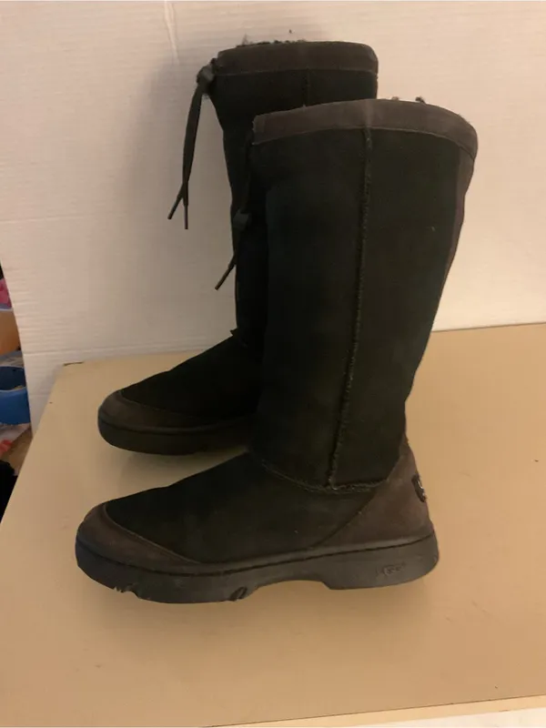 UGG women black suede Ul Tall Black Suede & Leather knee high Boots US 7 - Image 11