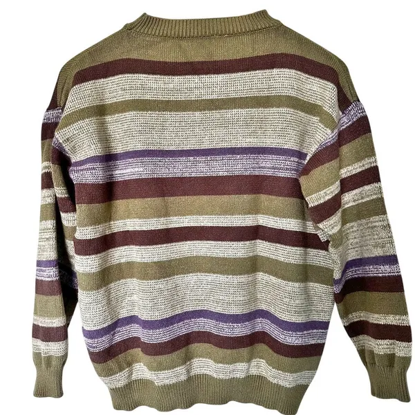 VTG Emmiol Womans Striped Crew Neck Knit Sweater‎ Small Pistachio Green Purple - Image 2