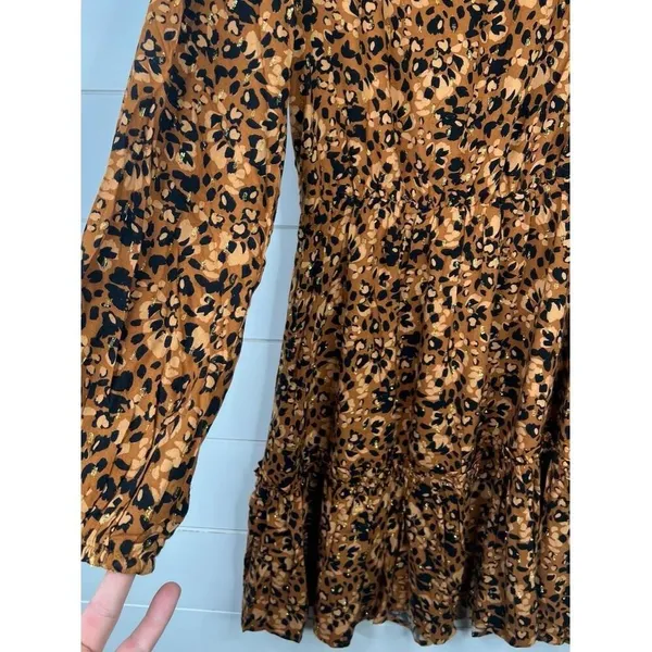 Sugarlips Leopard Print Long Sleeve Ruffle Hem Mini Dress Size M Animal - Image 8