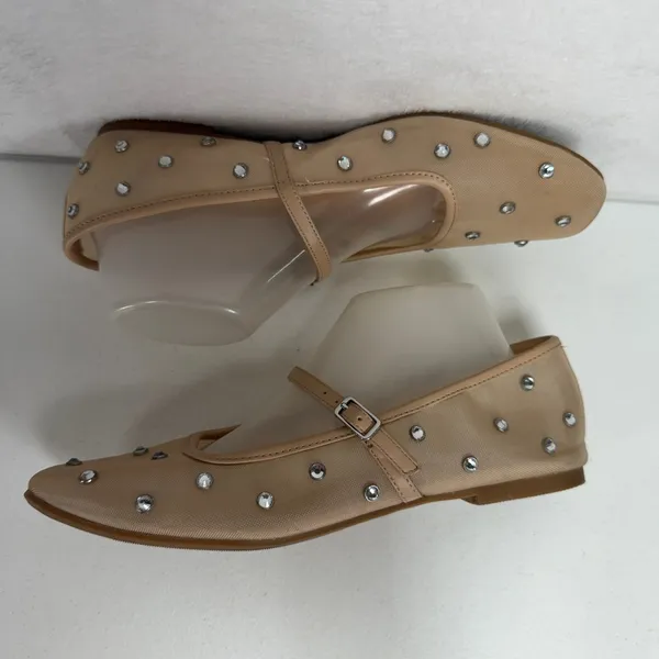 Wild Fable 9.5 Mary Jane Elsa Mesh Ballet Flats Studded Beige Buckle Strap Shoes - Image 3