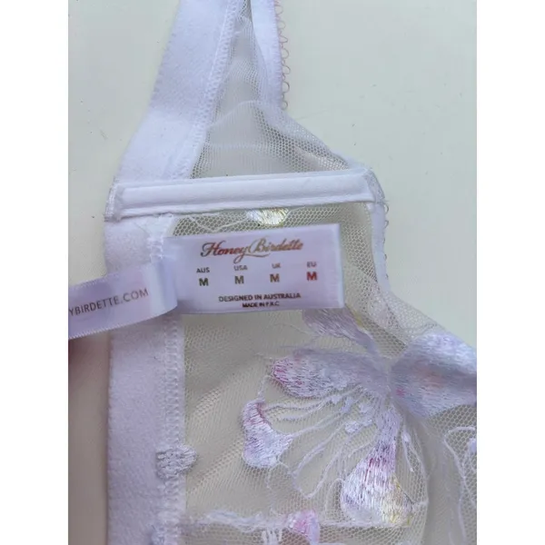 Honey Birdette Sheer Fleur Racerback Bralette Lace White Floral Embroidery M - Image 6
