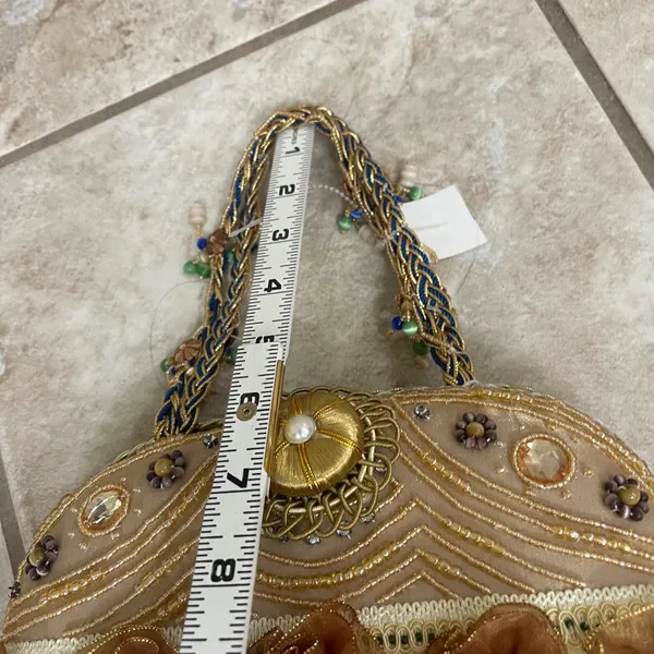 CEM NWT Beaded Evening Bag Purse Taupe Gold‎ Floral Embellished Clutch UNIQUE - Image 9