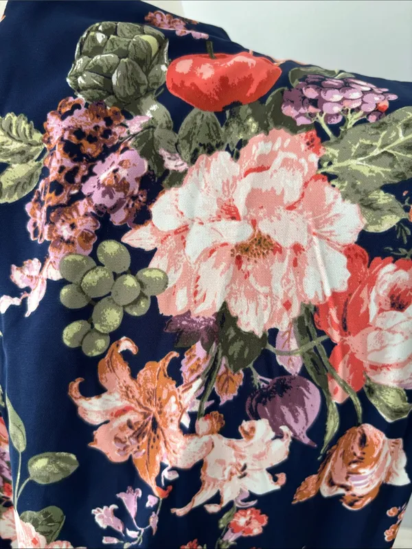 Abercrombie & Fitch Floral Fruits Cutout Maxi Dress Navy Cap Sleeve Size Medium - Image 7