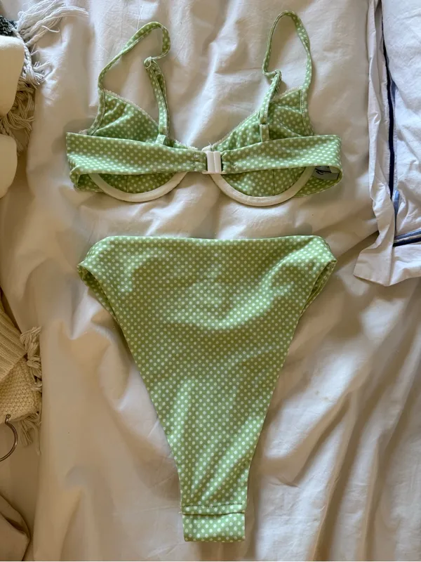 Princess Polly Light Green Polka Dot Bikini Top and Bottom - Image 4