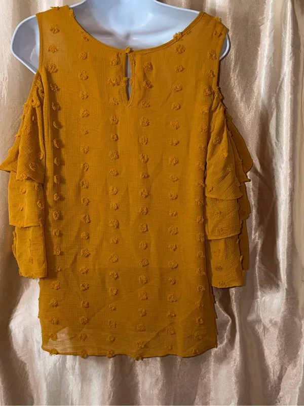 Cato Mustard Textured Ruffle Sleeve Tunic - Image 4