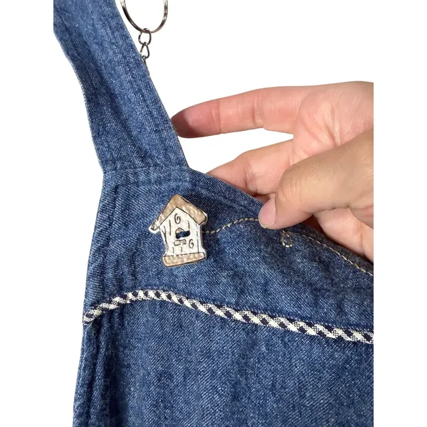 Teddi Vintage Denim Embroidered Hummingbird Pinafore Jumper Dress Blue Large - Image 4