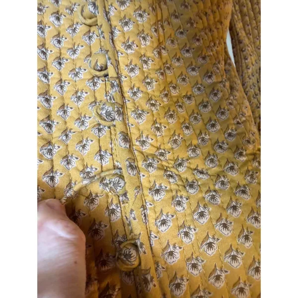 Mustard Yellow Floral Quilted Cotton Jacket S whimsi dainty Festival cottage - Image 7