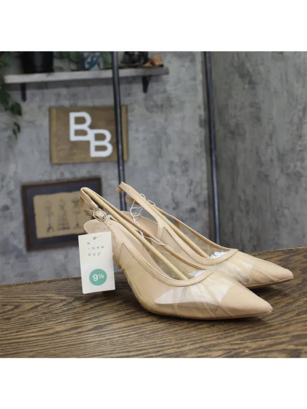 NWT A New Day Abigail Pleated Mesh Slingback Heels 94462855 Tan Brown 9.5M - Image 2