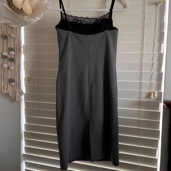 Zara gray lace trim midi slip dress minimalist quiet luxury size L - Image 3