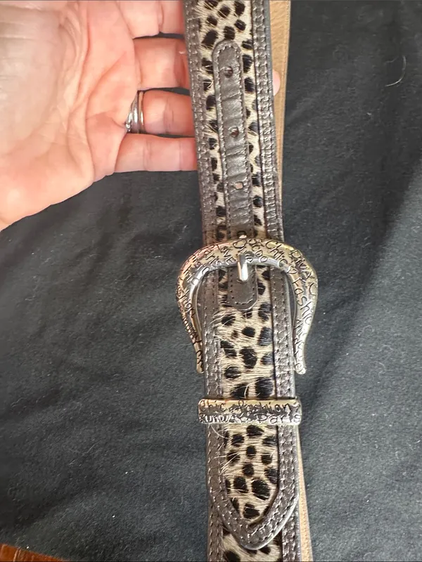 Vintage Brighton Pony hair Leopard print Belt w/Decorative Buckle - Brown - Image 3