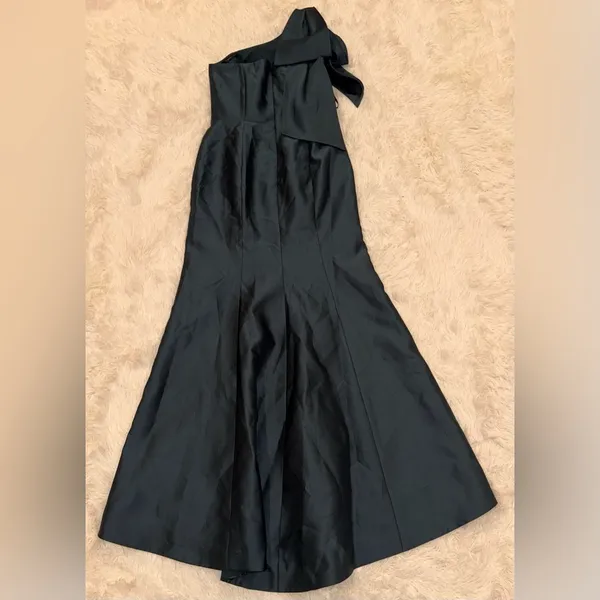 NEW Alfred Sung Bow One-Shoulder Satin Twill Mermaid Ever green Gown SZ 6 - Image 8