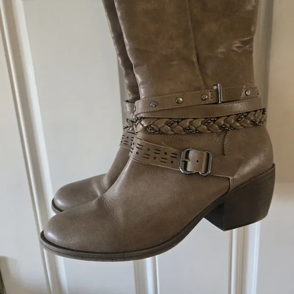 r2 Womens Knee High Boots Size 9 Brown Braided Buckle Block Heel Boho Western - Image 6