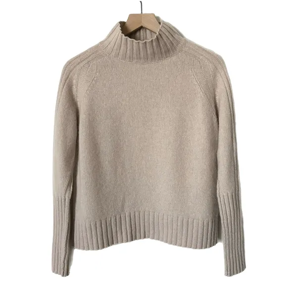 360Cashmere Allison Mock Neck Sweater 100% Cashmere Beige Ribbed Trim Medium - Image 2