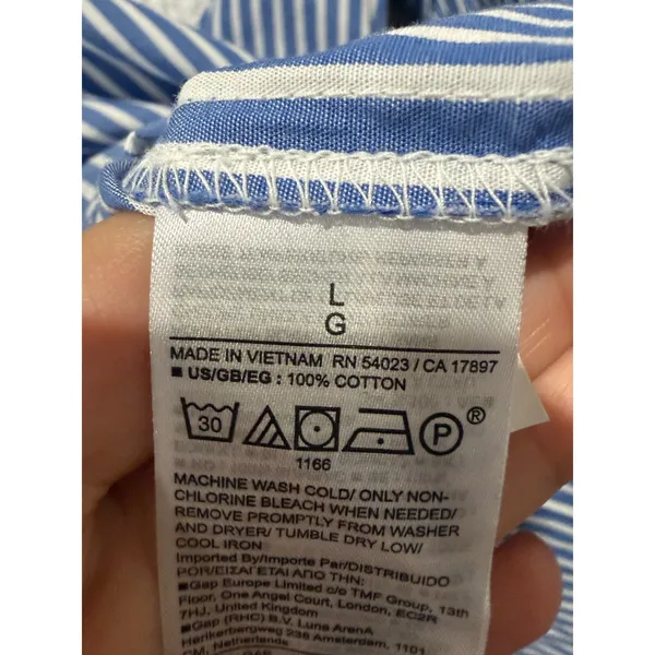 Gap The Big Shirt Women L Button Up Pleated Blue White Stripe Oversized Preppy - Image 4