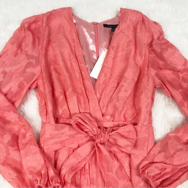 ALEX MARIE Long Sleeve Chiffon Dress‎ Size 2 Coral Wedding Guest Cocktail Party - Image 3