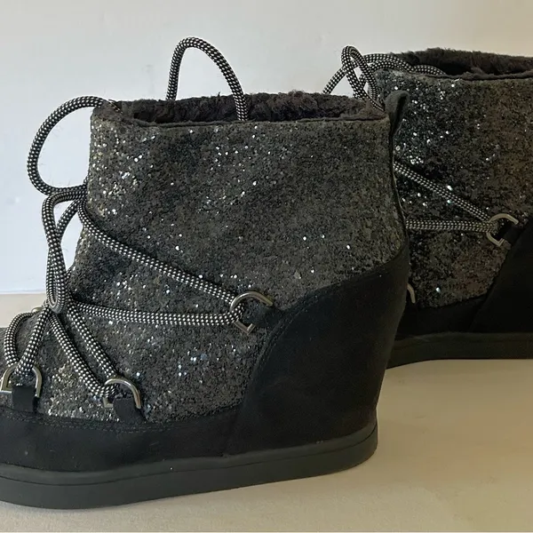 Juicy Couture MAREEN Wedge Booties Shoes Black Glitter Women’s Size 7M scuffed - Image 4