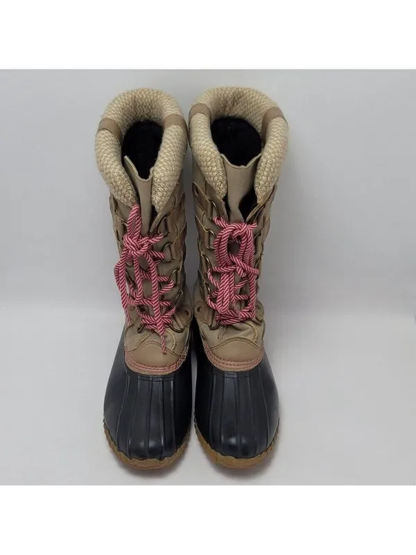 Esprit Belinda Tan Tall Lace Up Faux Fur Sock Lined Knit Cuff Duck Boots Sz 7.5M - Image 5