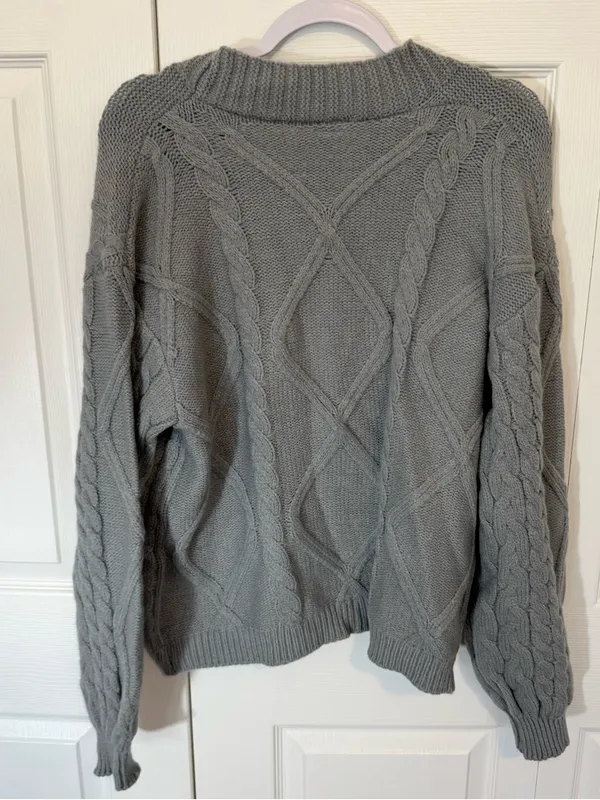 Authentic TAYLOR SWIFT TTPD Cable Knit V-Neck Cardigan Sweater - Gray XS/S - Image 4