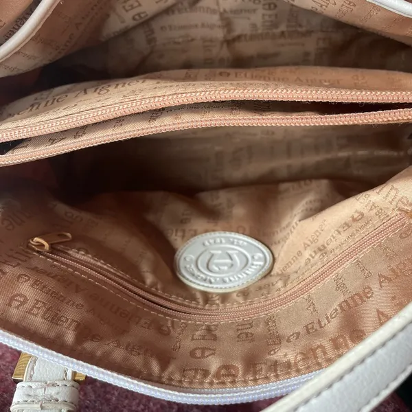 Vintage Etienne Aigner Bone leather and woven jute double handled satchel - Image 4