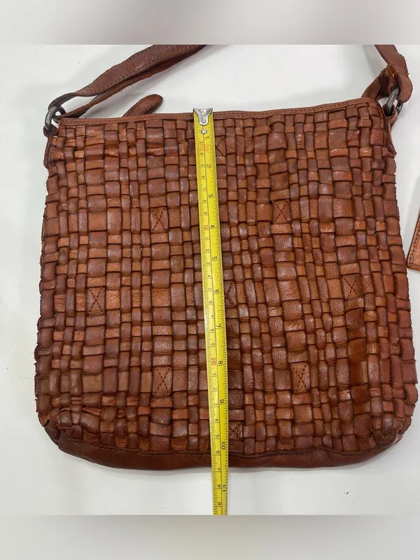 VILENCA HOLLAND Shoulder Crossbody Bag Chestnut Woven Leather w/ Keychain Wallet - Image 2