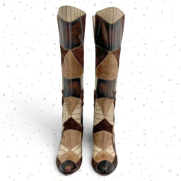 Freebird by Steven Juno Patchwork Knee High Leather Boots Fall Boho Style Size 7 - Image 4